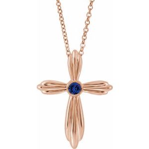 14K Rose Lab-Grown Sapphire Cross 16-18" Necklace
