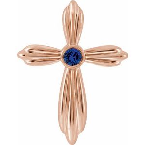 14K Rose Natural Blue Sapphire Cross Pendant