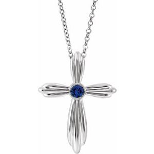 Platinum Natural Blue Sapphire Cross 16-18" Necklace