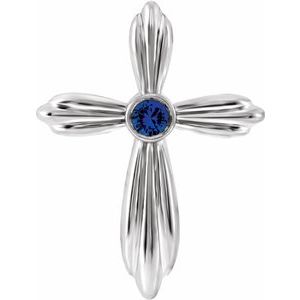 Sterling Silver Natural Blue Sapphire Cross Pendant