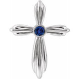 Sterling Silver Lab-Grown Sapphire Cross Pendant