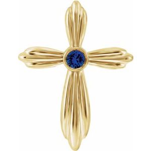14K Yellow Lab-Grown Sapphire Cross Pendant