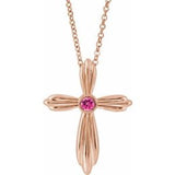 14K Rose Natural Pink Tourmaline Cross 16-18" Necklace