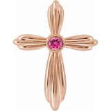 14K Rose Natural Pink Tourmaline Cross Pendant