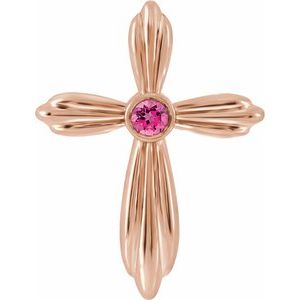 14K Rose Natural Pink Tourmaline Cross Pendant