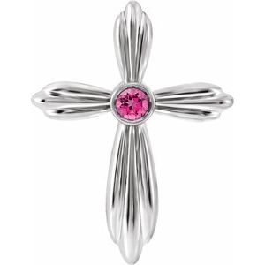 Platinum Natural Pink Tourmaline Cross Pendant
