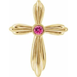 14K Yellow Natural Pink Tourmaline Cross Pendant