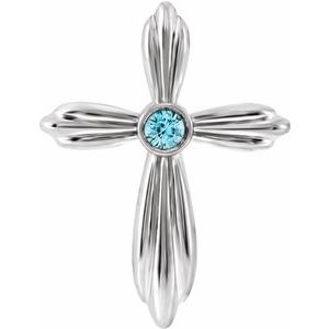 Sterling Silver Natural Blue Zircon Cross Pendant