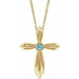 14K Yellow Natural Blue Zircon Cross 16-18" Necklace