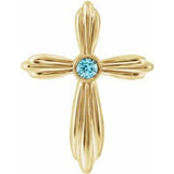 14K Yellow Natural Blue Zircon Cross Pendant