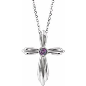 Platinum Natural Alexandrite Cross 16-18"Necklace