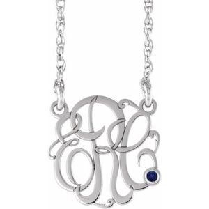 14K Yellow 25 mm 3-Initials Imitation Emerald Script Monogram 18" Necklace