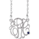 14K Yellow 30 mm 3-Initials Imitation Pink Tourmaline Script Monogram 18" Necklace