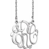10K White 20 mm 3 Initials .02 CT Natural Diamond Script Monogram 18" Necklace