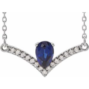 Platinum Natural Blue Sapphire & .06 CTW Natural Diamond 18" Necklace