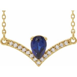 14K Yellow Natural Blue Sapphire & .06 CTW Natural Diamond 16" Necklace