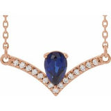 14K Rose Lab-Grown Blue Sapphire & .06 CTW Natural Diamond 16" Necklace
