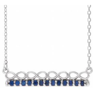 Sterling Silver Natural Blue Sapphire Infinity-Inspired Bar 18" Necklace