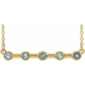 14K Yellow Natural Aquamarine Bezel-Set Bar 18" Necklace