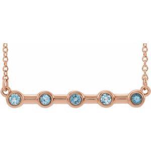 14K Rose Natural Aquamarine Bezel-Set Bar 16" Necklace