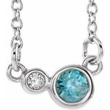 14K White Natural Blue Zircon & .02 CTW Natural Diamond 16" Necklace