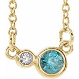14K Yellow Natural Blue Zircon & .02 CTW Natural Diamond 16" Necklace