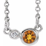 14K White Natural Citrine & .02 CTW Natural Diamond 16" Necklace