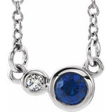 Platinum Natural Blue Sapphire & .02 CTW Natural Diamond 16" Necklace