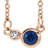 14K Rose Natural Blue Sapphire & .02 CTW Natural Diamond 16" Necklace
