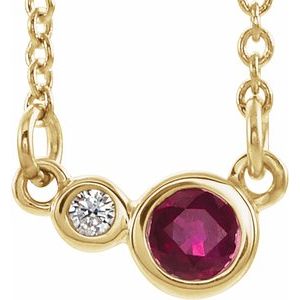14K Yellow Natural Ruby & .02 CTW Natural Diamond 16" Necklace