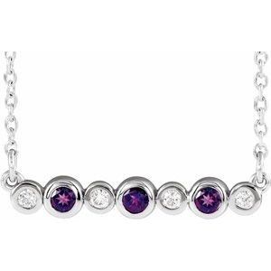 14K White Natural Amethyst & .08 CTW Natural Diamond Bezel-Set 16-18" Necklace