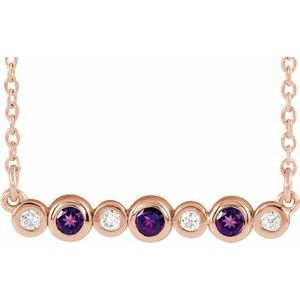 14K Rose Natural Amethyst & .08 CTW Natural Diamond Bezel-Set 16-18" Necklace