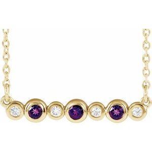 14K Yellow Natural Amethyst & .08 CTW Natural Diamond Bezel-Set 16-18" Necklace