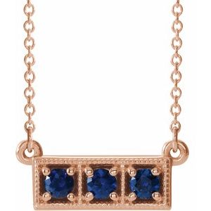 14K Rose Natural Blue Sapphire Three-Stone Bar 16-18" Necklace