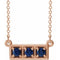 14K Rose Lab-Grown Blue Sapphire Three-Stone Bar 16-18