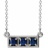 Sterling Silver Lab-Grown Blue Sapphire Three-Stone Bar 16-18" Necklace