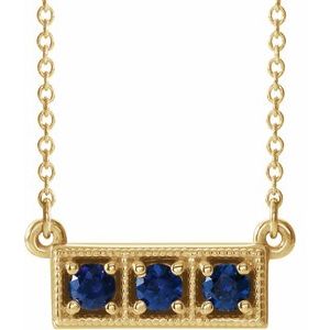14K Yellow Natural Blue Sapphire Three-Stone Bar 16-18" Necklace