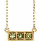 14K Yellow Natural Peridot Three-Stone Bar 16-18" Necklace