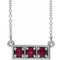 Sterling Silver Natural Ruby Three-Stone Bar 16-18