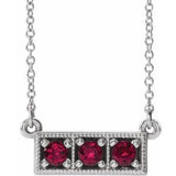 Platinum Natural Ruby Three-Stone Bar 16-18" Necklace
