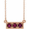 14K Rose Natural Ruby Three-Stone Bar 16-18
