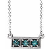 14K White Lab-Grown Alexandrite Three-Stone Bar 16-18" Necklace