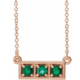 14K Rose Natural Emerald Three-Stone Bar 16-18" Necklace
