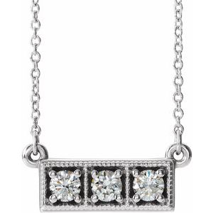 Sterling Silver 1/4 CTW Natural Diamond Three-Stone Bar 16-18" Necklace