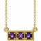 14K Yellow Natural Amethyst Three-Stone Bar 16-18
