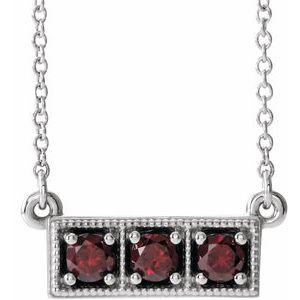 Platinum Natural Mozambique Garnet Three-Stone Bar 16-18" Necklace
