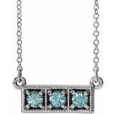 14K White Natural Blue Zircon Three-Stone Bar 16-18" Necklace