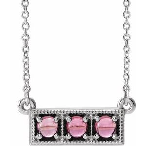 Platinum Natural Pink Sapphire Three-Stone Bar 16-18" Necklace