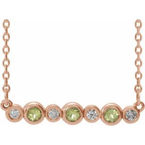 14K Rose Natural Peridot & .08 CTW Natural Diamond Bezel-Set 16-18" Necklace