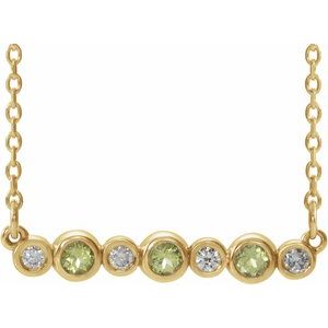 14K Yellow Natural Peridot & .08 CTW Natural Diamond Bezel-Set 16-18" Necklace